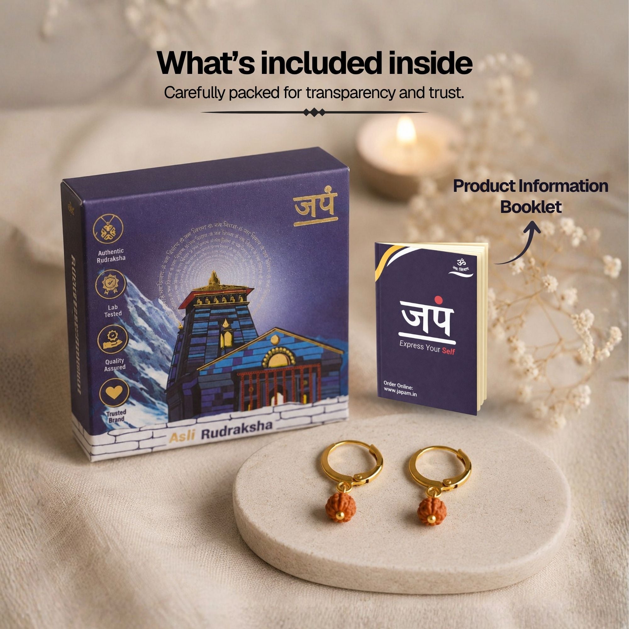 5 Mukhi Rudraksha Hoop Earrings - Pack of 2 Pairs - Image 6
