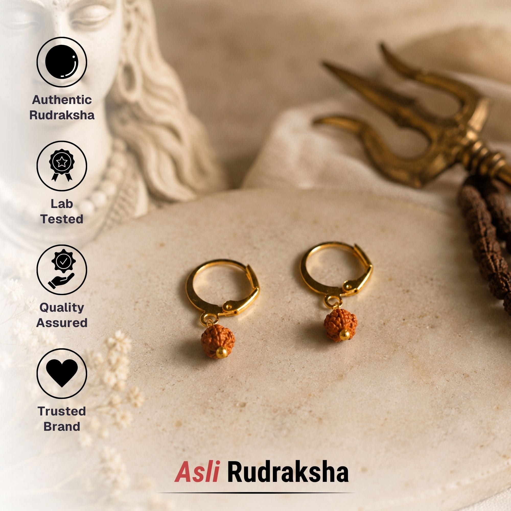 5 Mukhi Rudraksha Hoop Earrings - Pack of 2 Pairs - Image 7