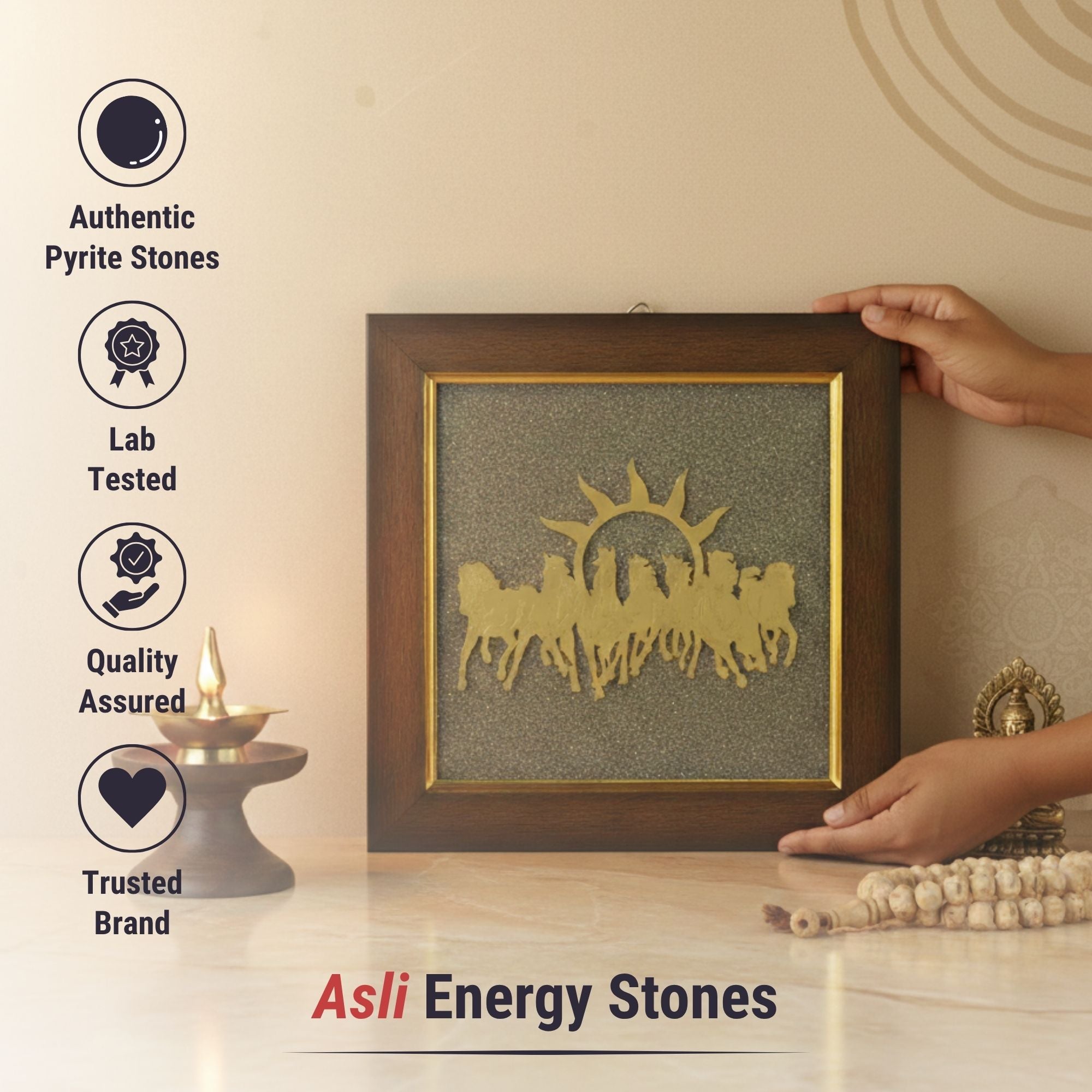 7 Horses Pyrite Frame for Vaastu - Image 3