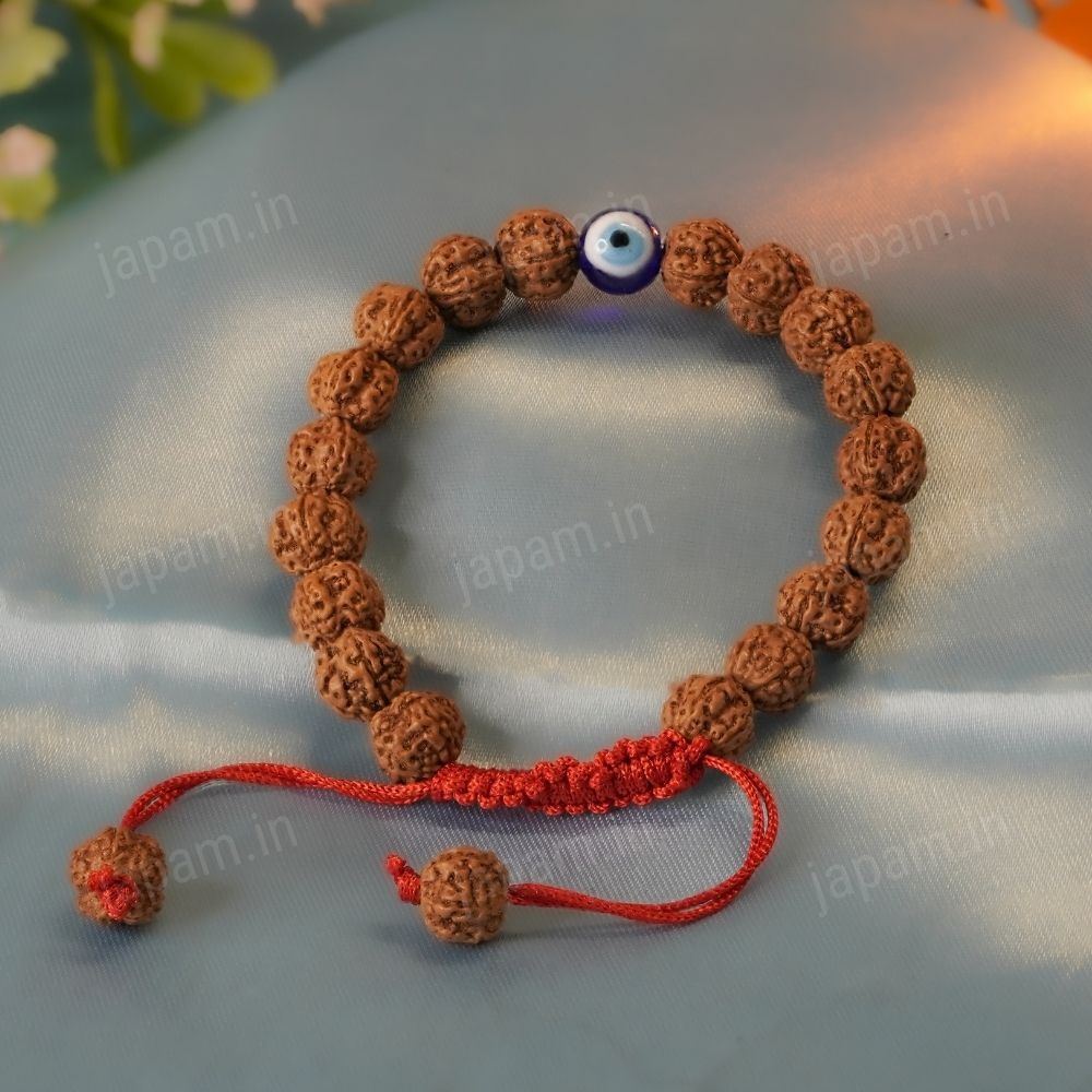 Authentic 5 Mukhi Rudraksha Evil Eye Tie-up Band