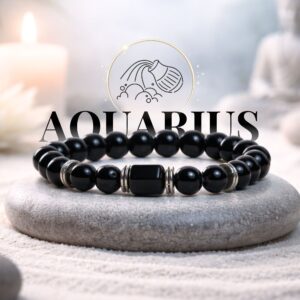 Black Onyx Zodiac Band – Aquarius (कुंभ राशि)