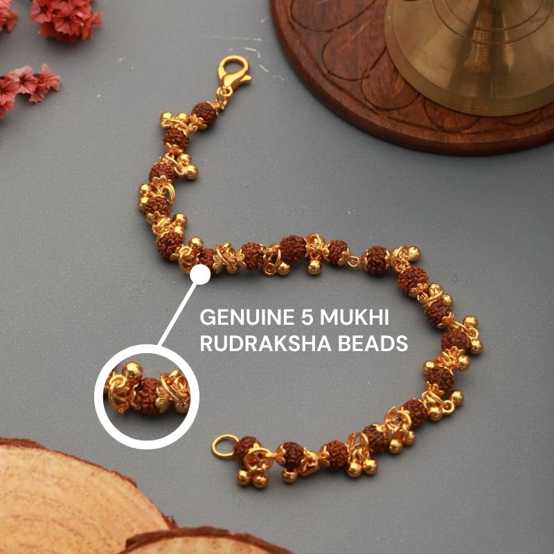 Gold Plated Elemental Rudraksha Bracelet For Women - Image 2