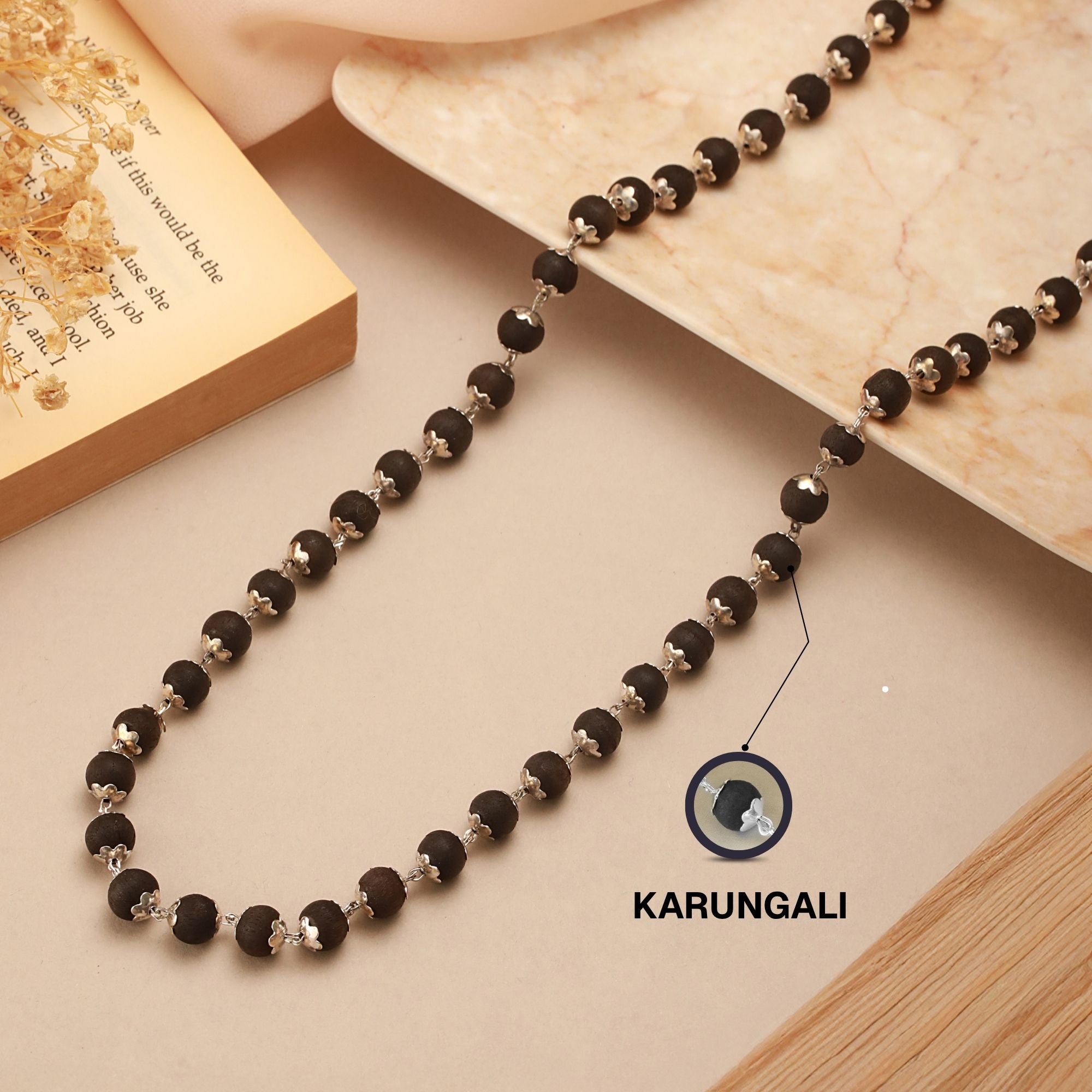 Silver Plated Eternal Karungali Mala - Natural Ebony Wood (Govt. Certified) - Image 2
