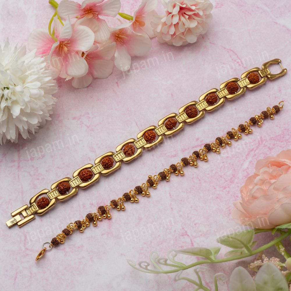 Gold Plated Essential+ Elemental Rudraksha Bracelet Combo