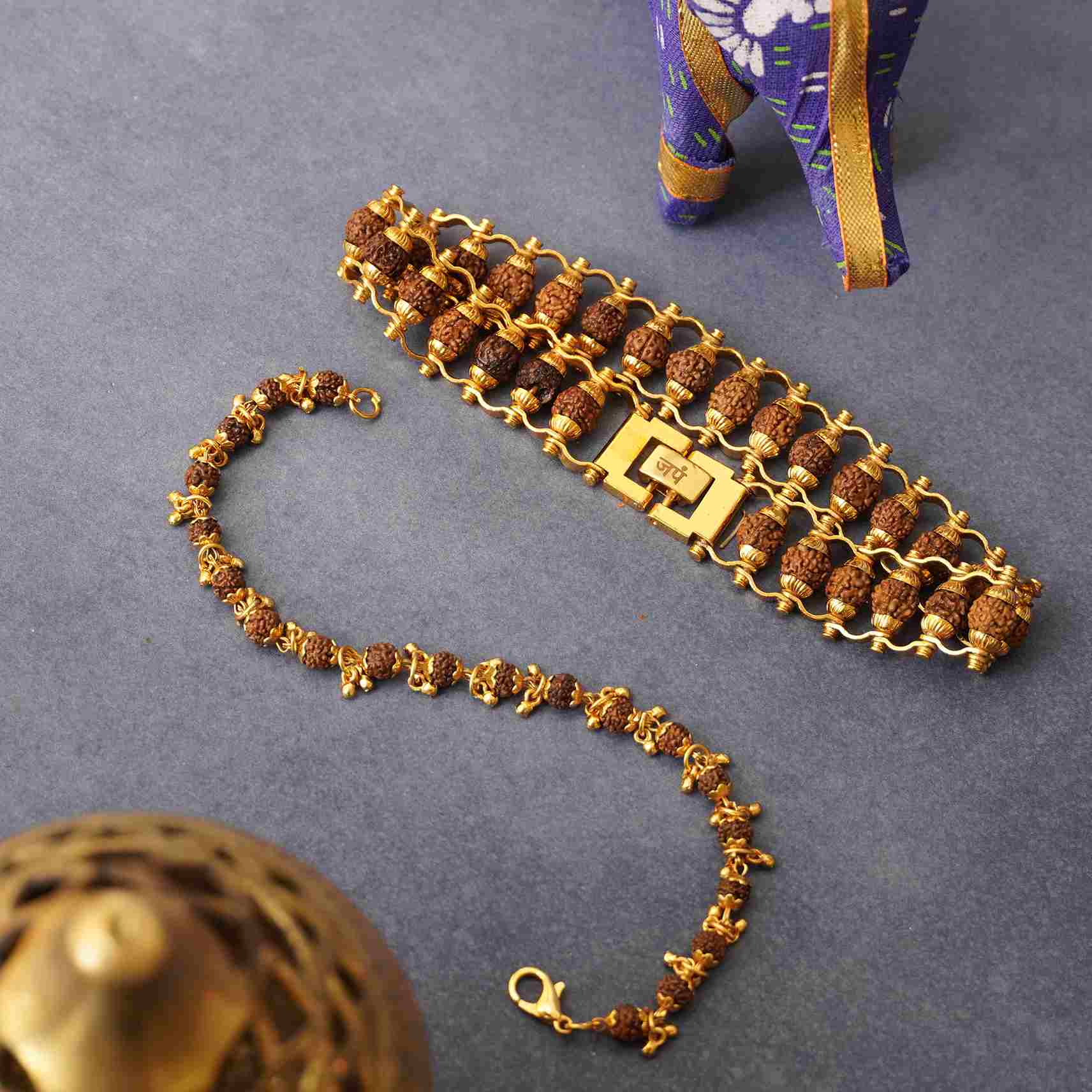 Gold Plated Modern + Elemental Rudraksha Bracelet Combo