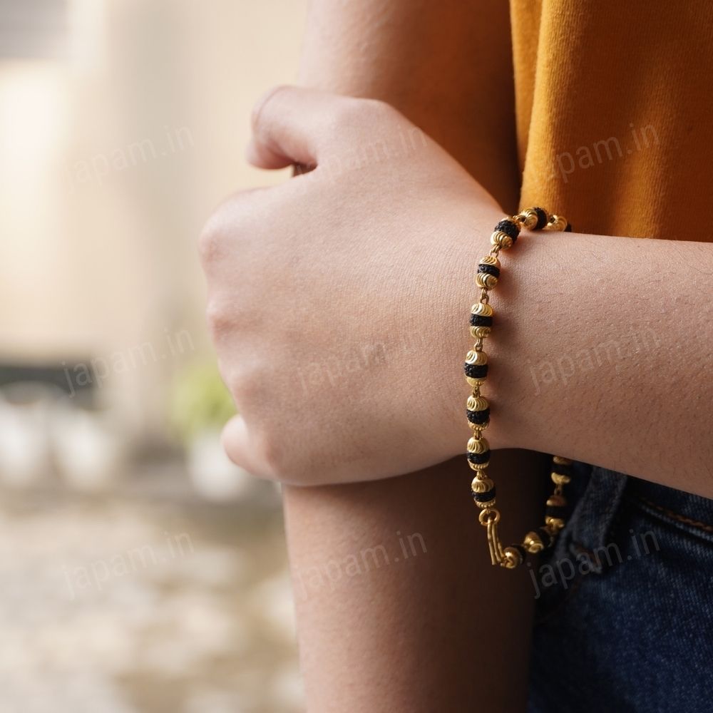 Gold Plated Black Grace Rudraksha Bracelet - For Women - Image 2