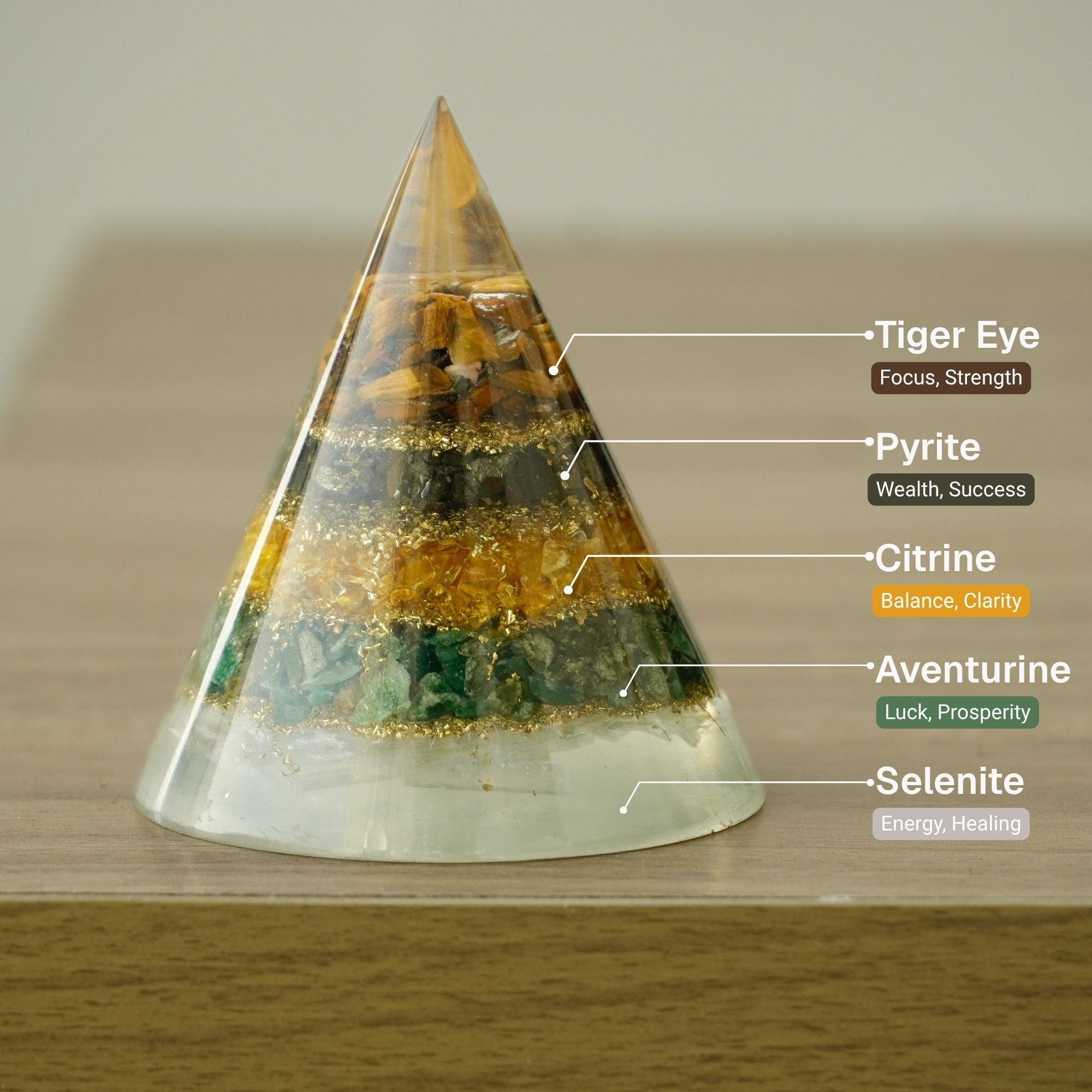 Money Magnet Conical Pyramid with Selenite Base for Vaastu - Image 2