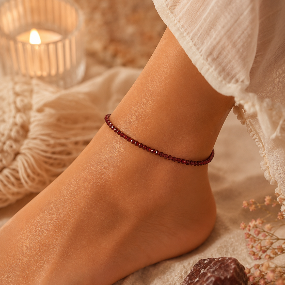 Diamond Cut Garnet Anklet - Image 3