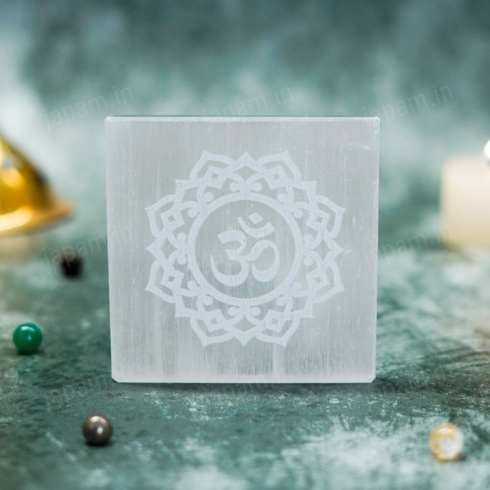 Sacred Om Selenite Plate