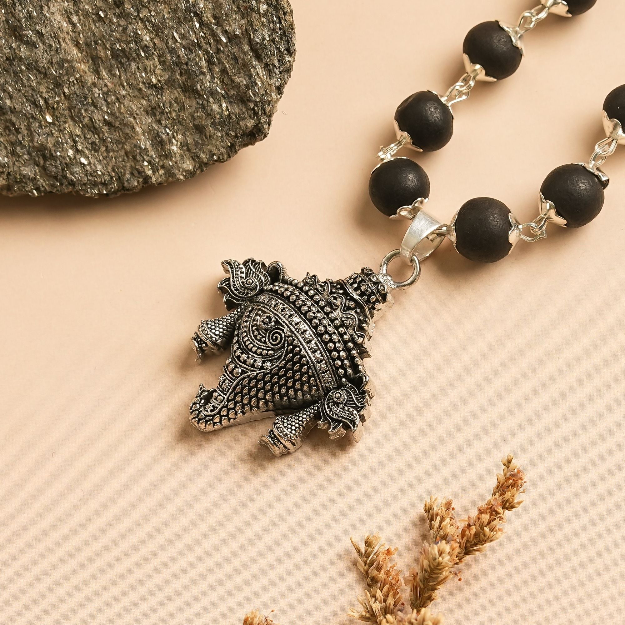 Silver Plated Ganesh Karungali Mala - Image 3