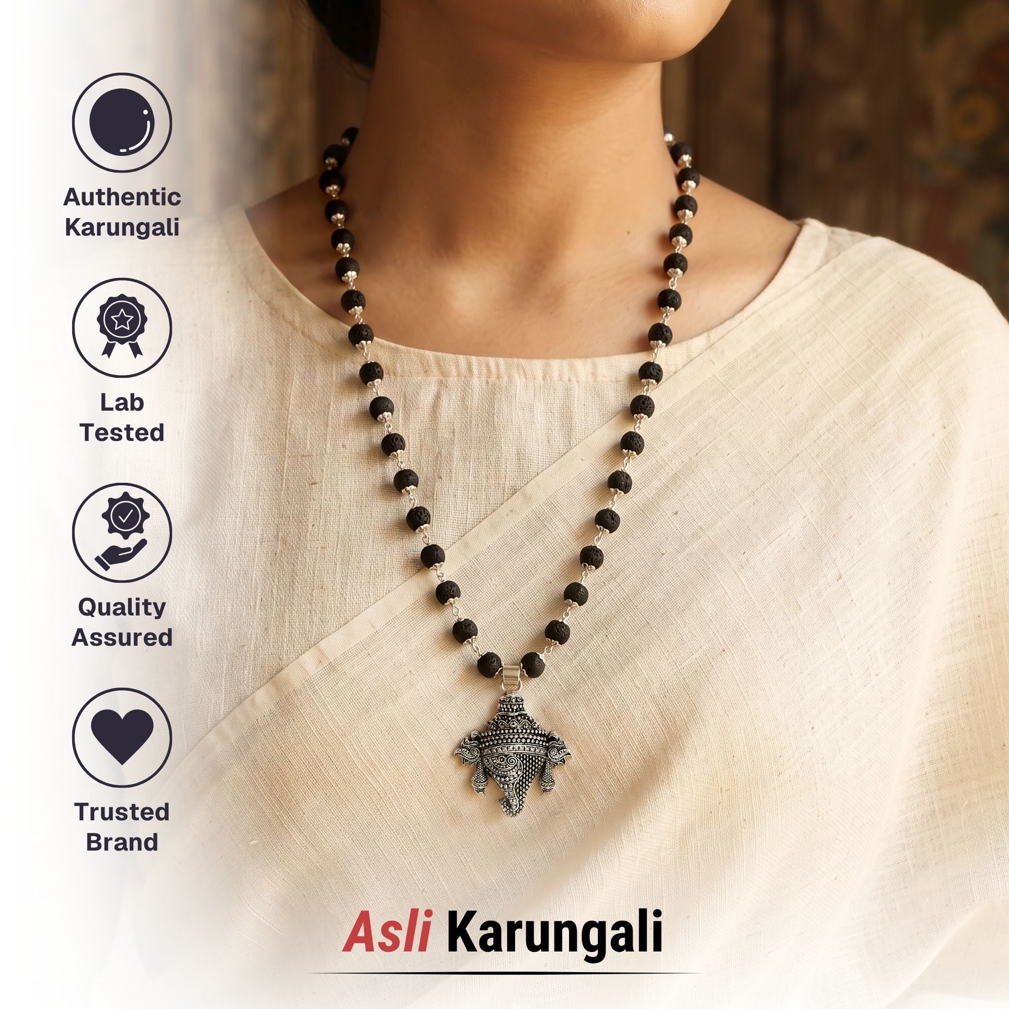Silver Plated Ganesh Karungali Mala - Image 8
