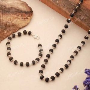 Silver Plated Karungali Mala + Karungali Bracelet Combo For Men