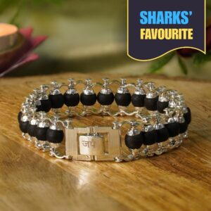 Silver Plated Karungali Modern Bracelet - Natural Ebony Wood