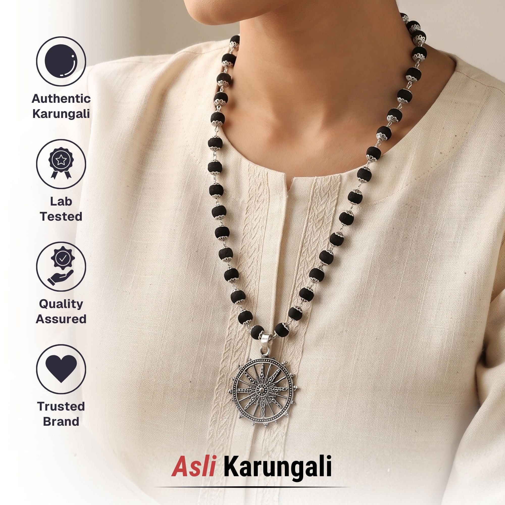 Silver Plated Karungali Sudarshan Chakra Mala - Image 8