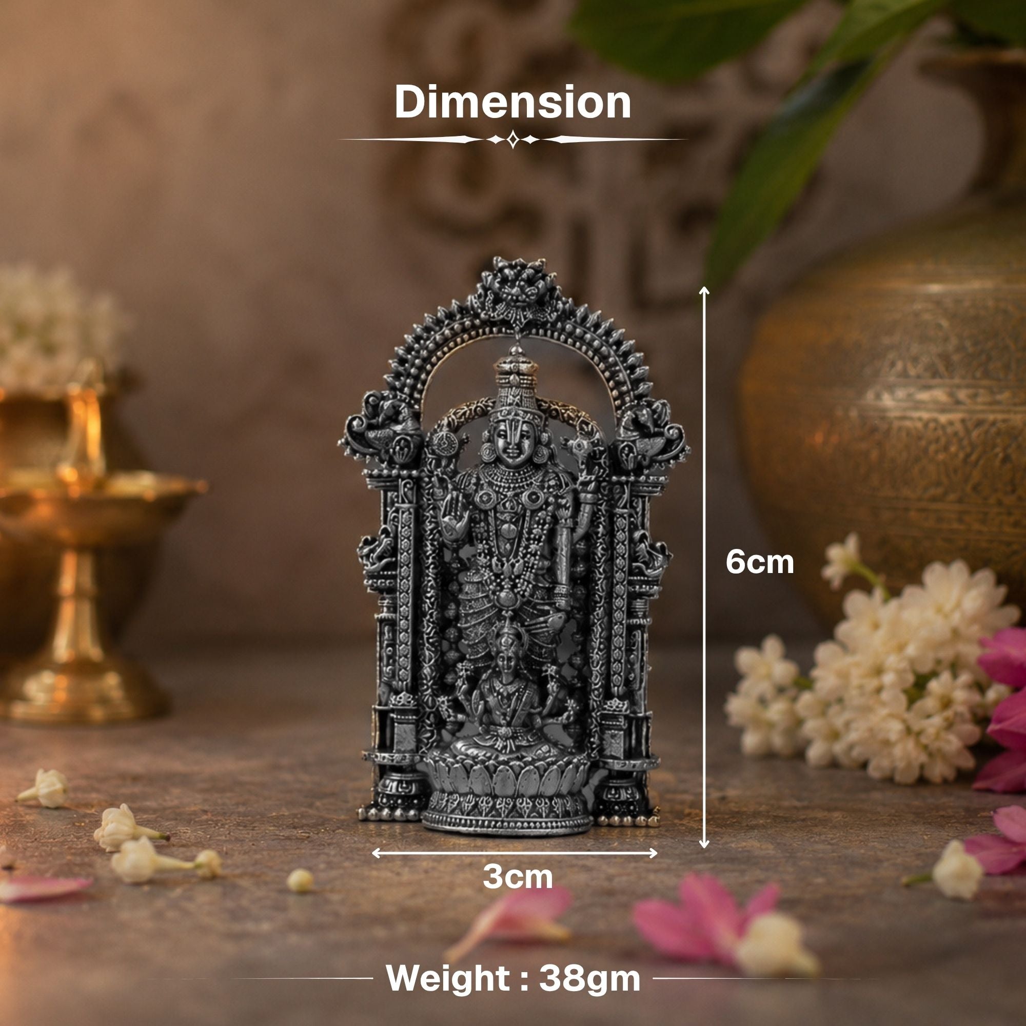 Silver Plated Lord Tirupati Bala Ji Idol for Car Dashboard - Image 3