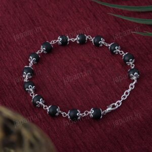 Silver Plated Luna Karungali Beads Bracelet - For Women