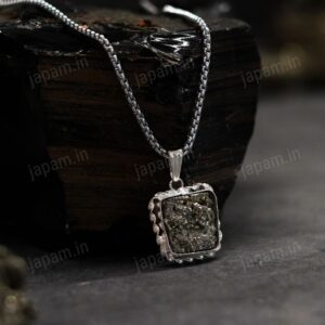 Silver Plated Raw Pyrite Stone Pendant