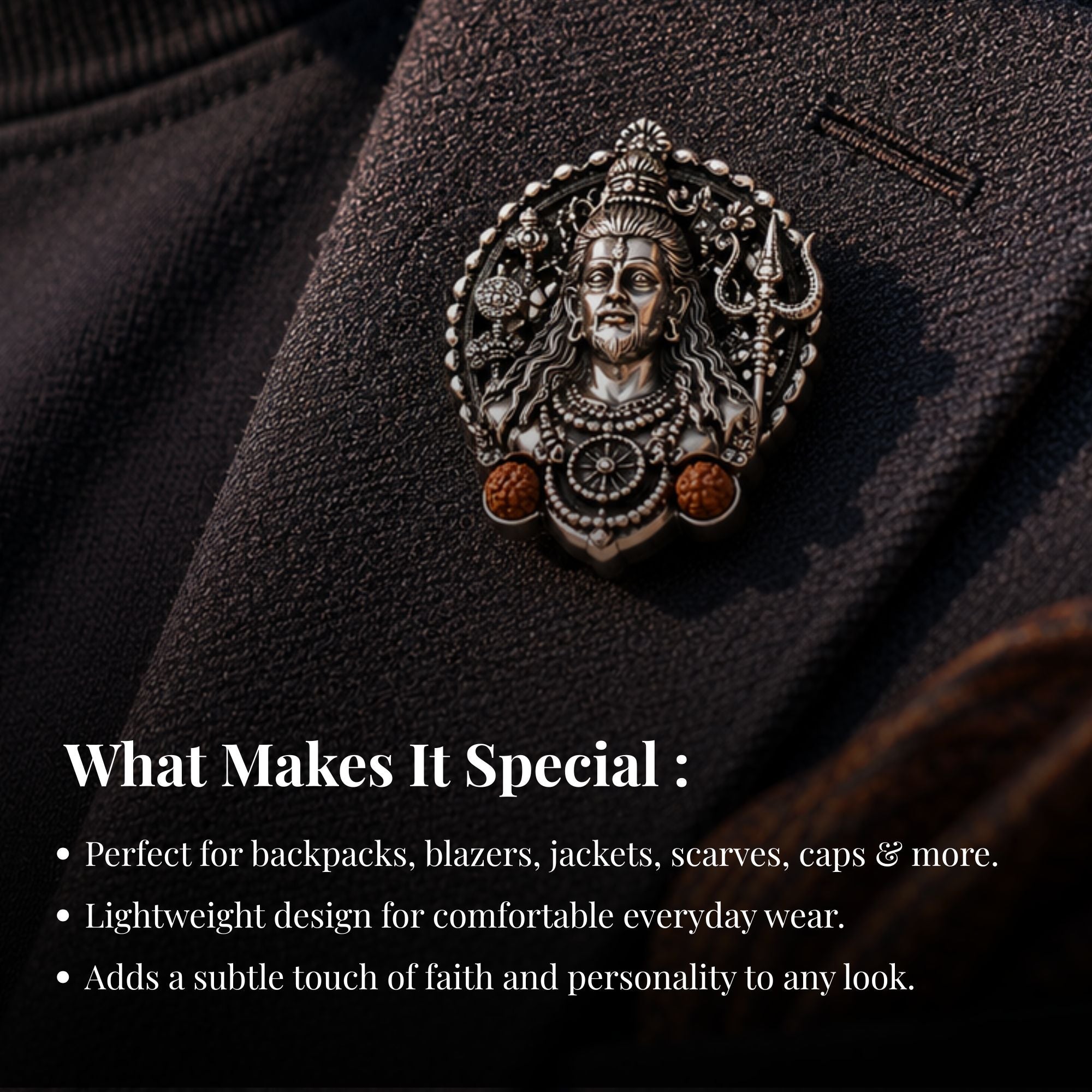 Silver Plated Rudra Roop Shiva Brooch - Image 4