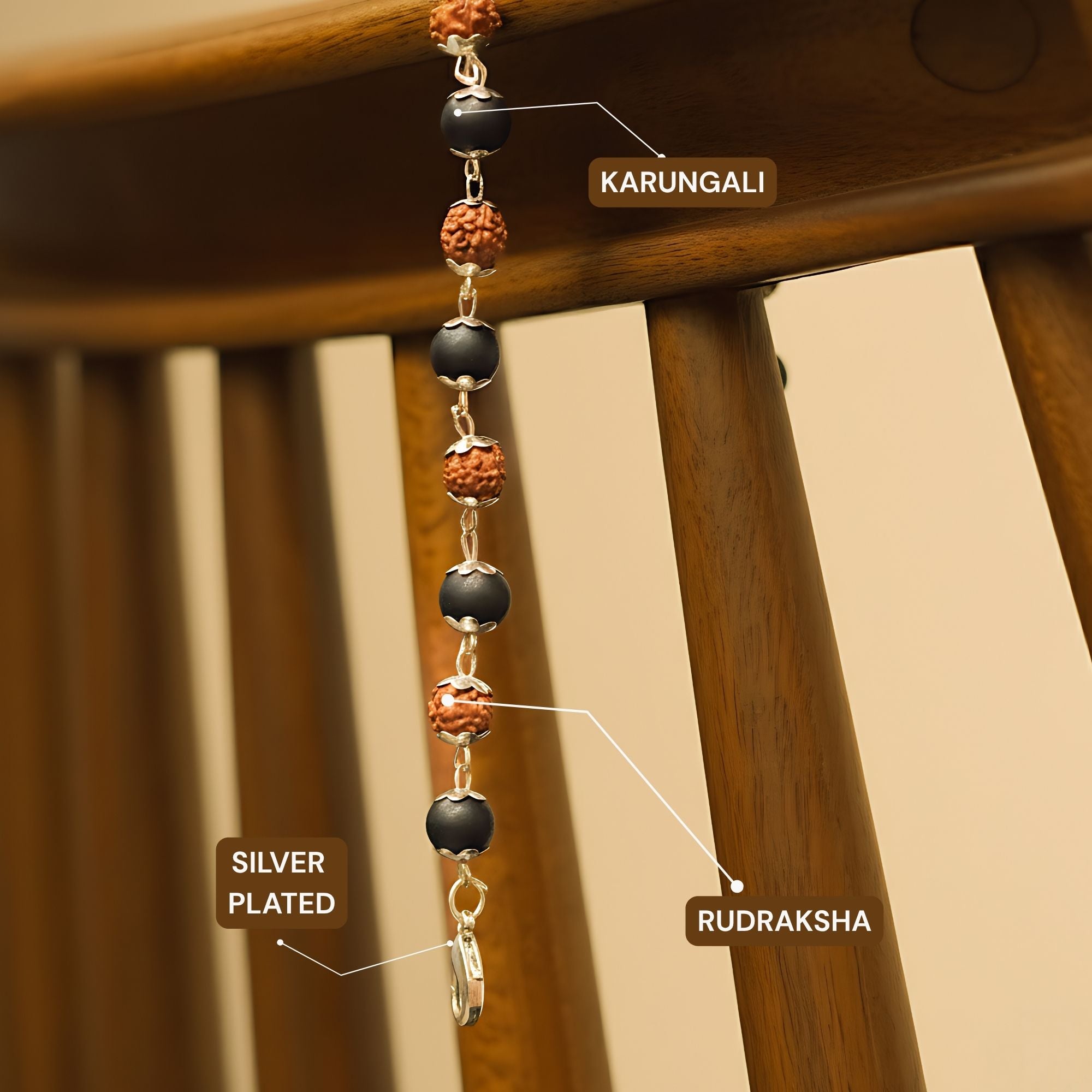 Silver Plated Rudraksha Karungali Bracelet - Image 2