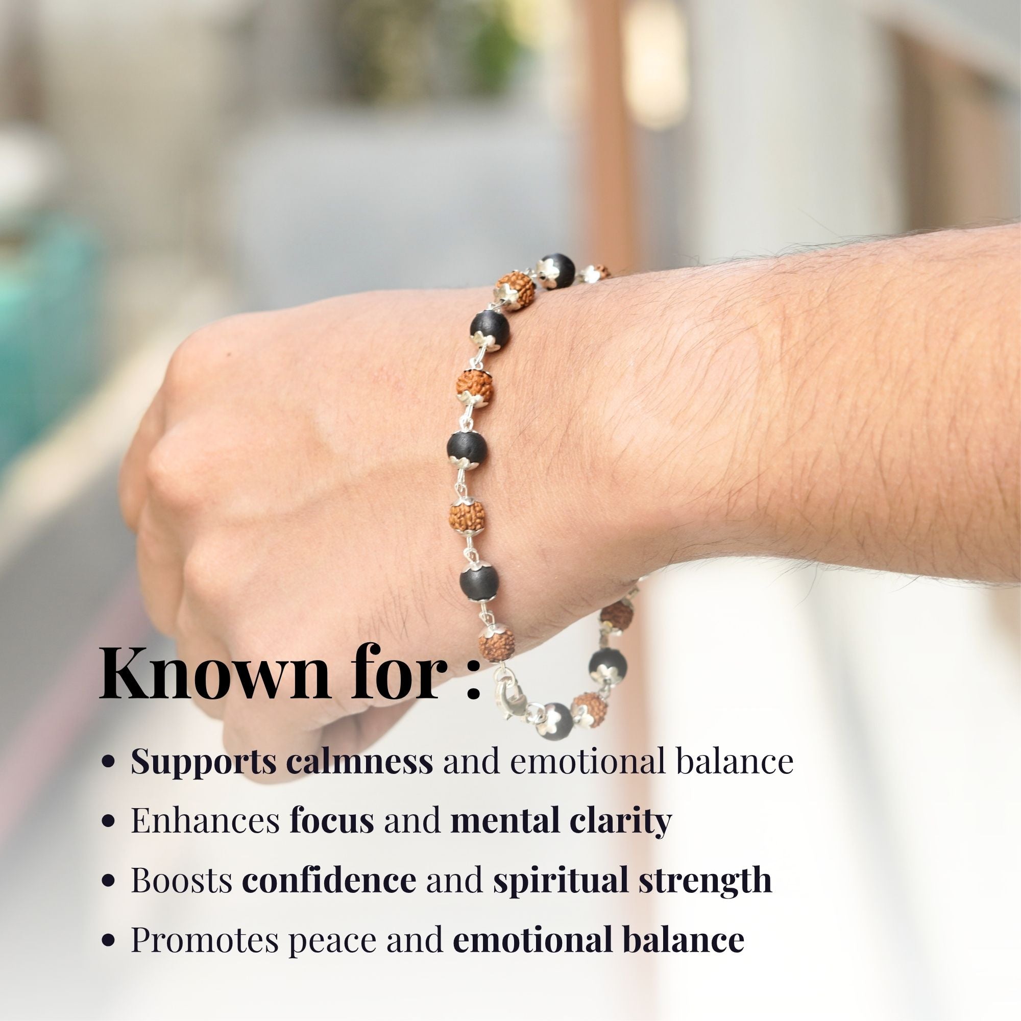 Silver Plated Rudraksha Karungali Bracelet - Image 7