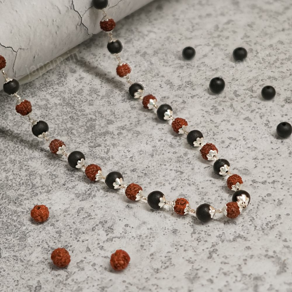 Silver Plated Rudraksha Karungali Mala + Bracelet Combo - Image 4