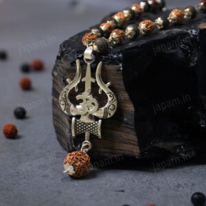 Silver Plated Rudraksha & Karungali Mala with Trishul Pendant