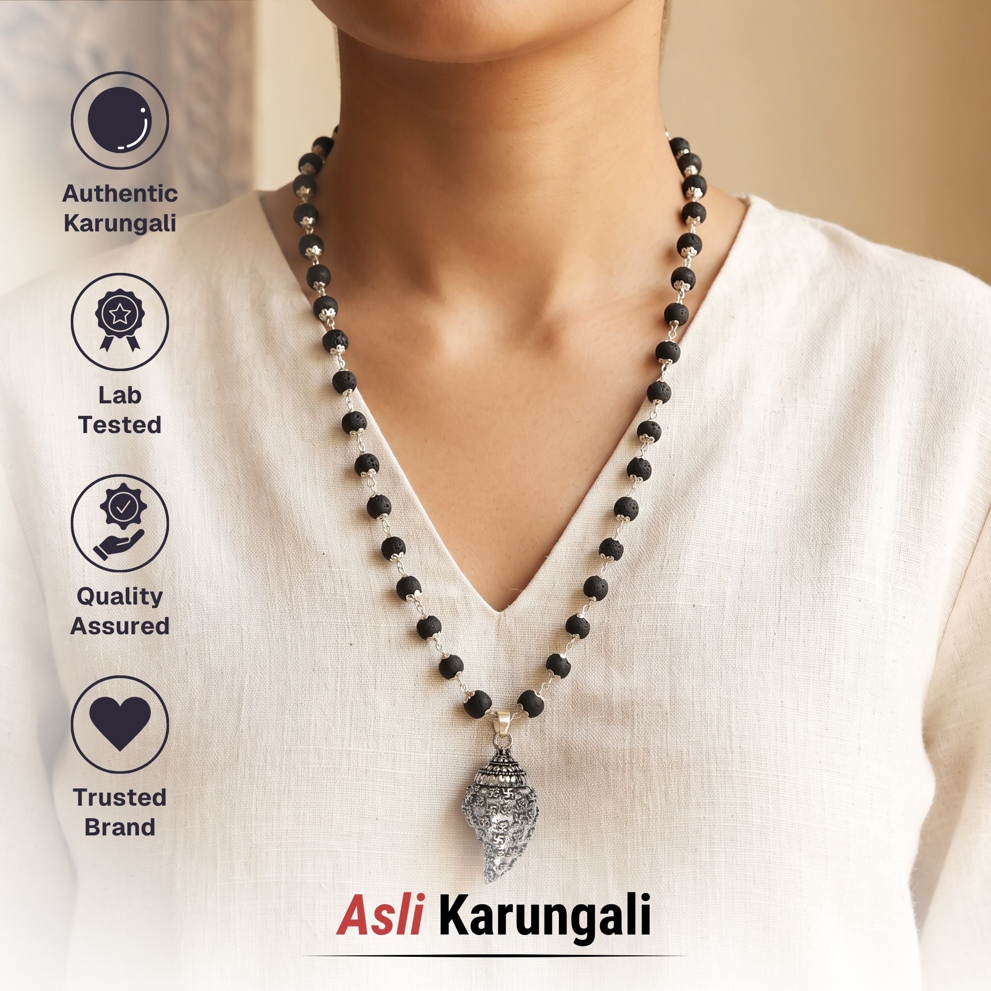 Silver Plated Shankh Karungali Mala - Image 8
