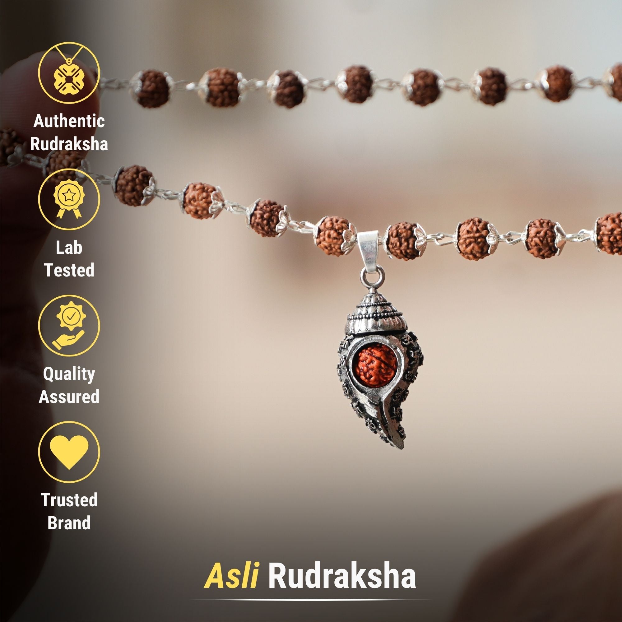 Silver Plated Shiv Shankh Rudraksha Mala - Image 3