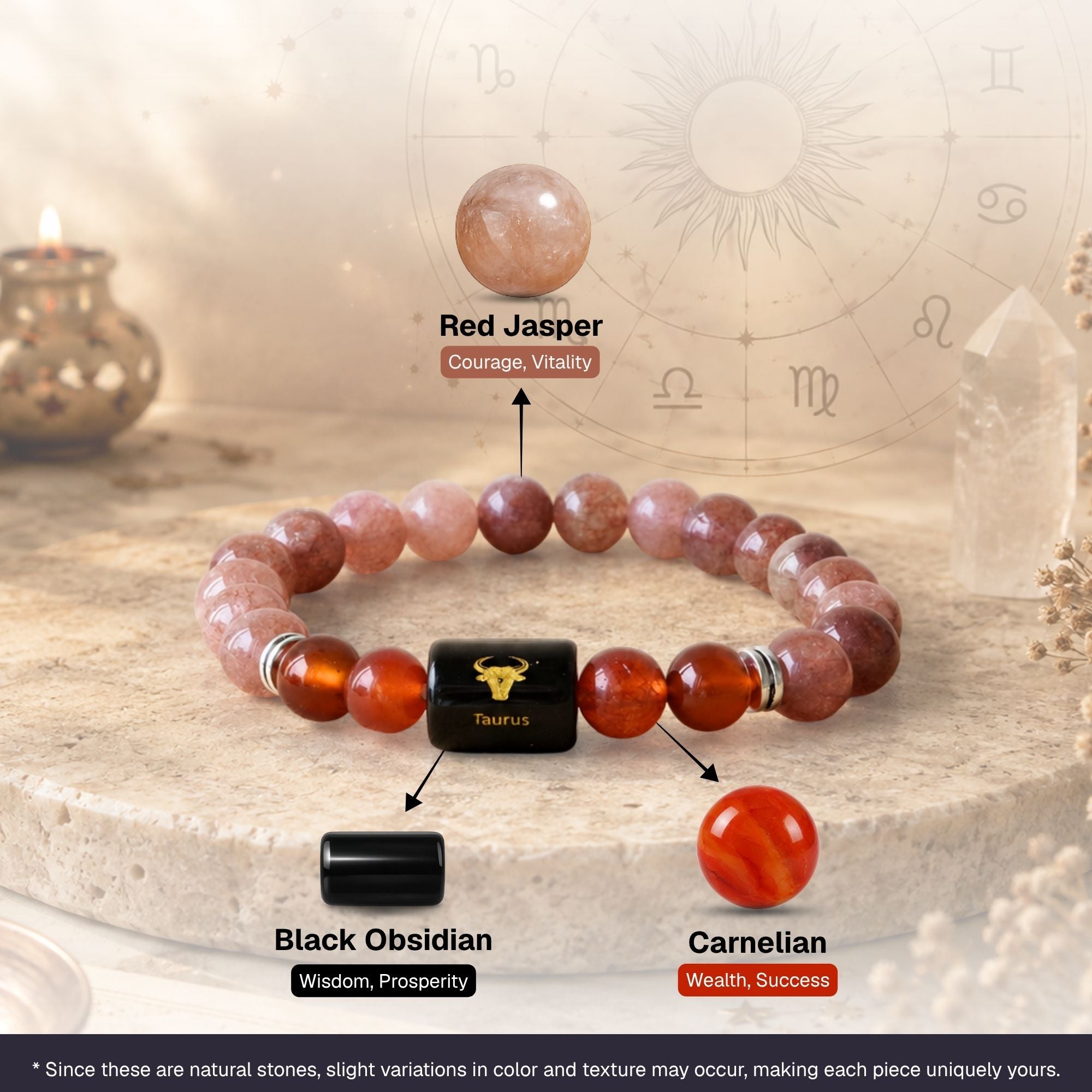 Sunstone & Carnelian Zodiac Band for Taurus (वृषभ राशि) - Image 2