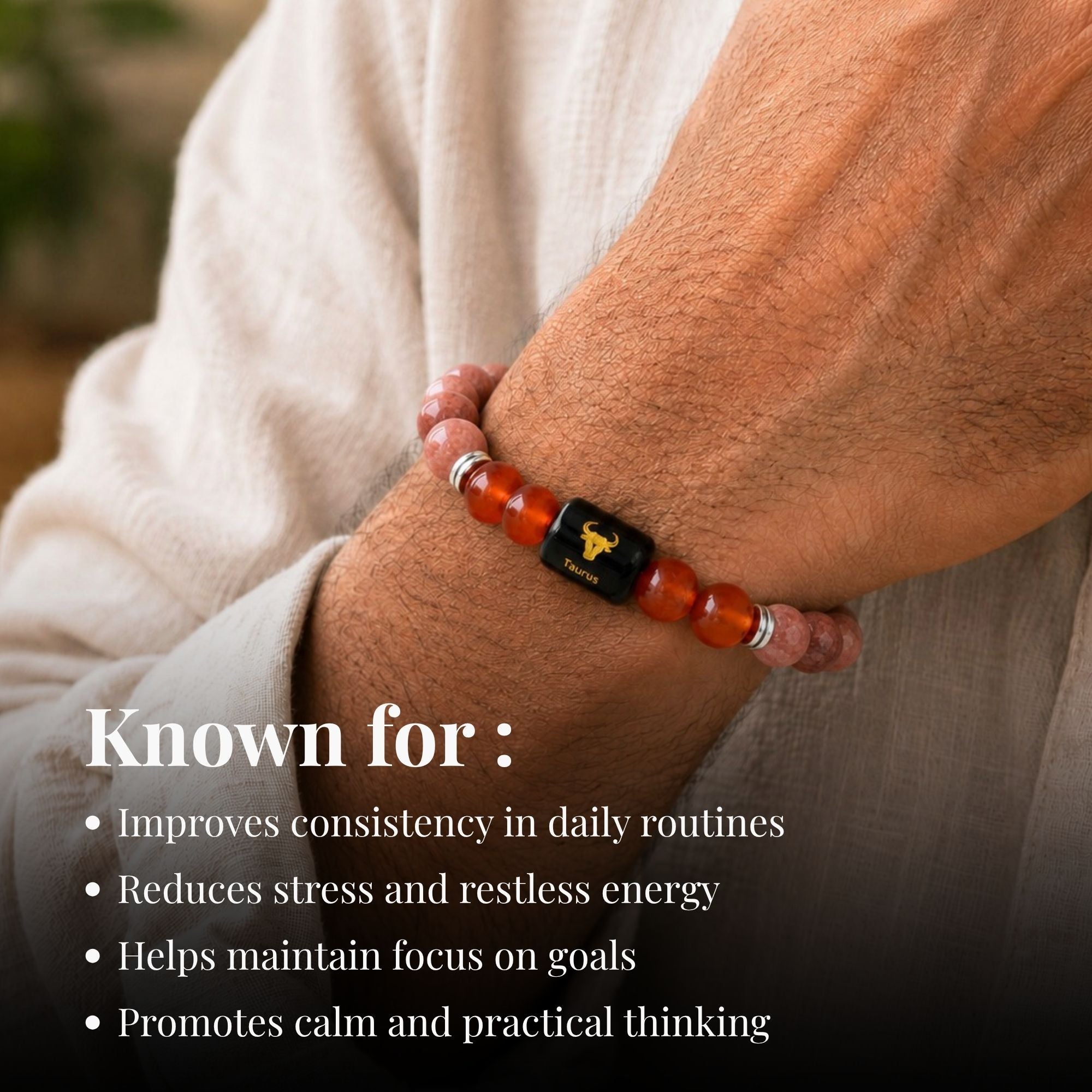 Sunstone & Carnelian Zodiac Band for Taurus (वृषभ राशि) - Image 5