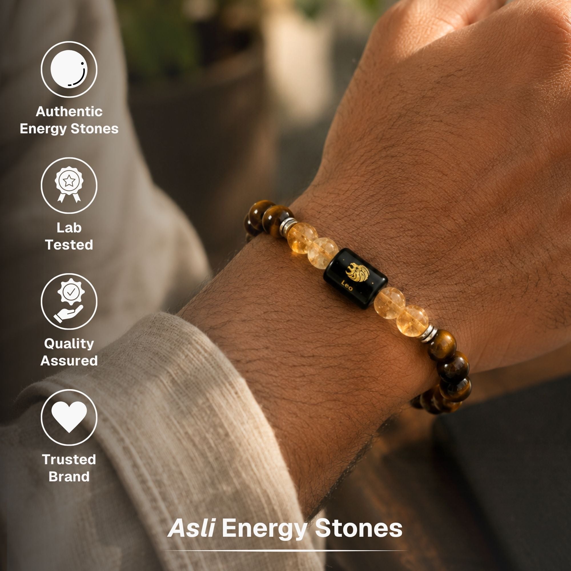 Tiger Eye & Citrine Zodiac Band for Leo (सिंह राशि) - Image 7