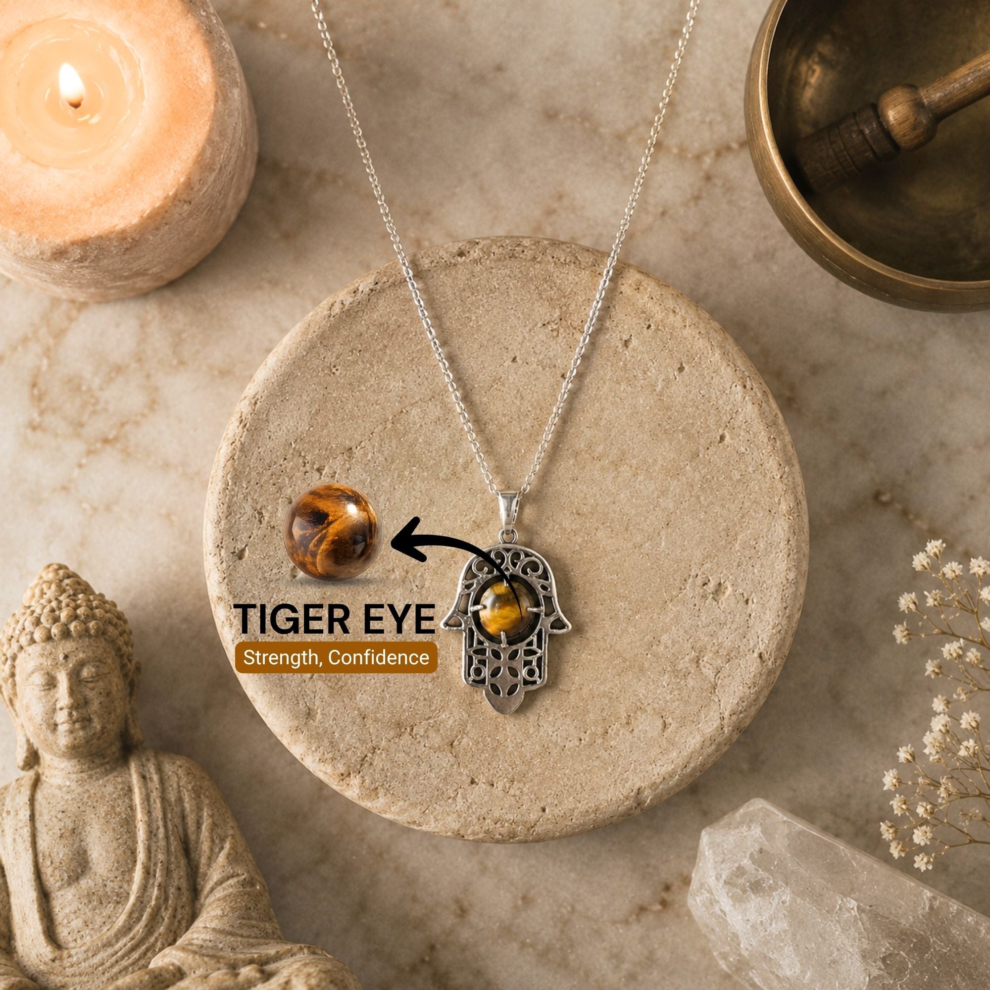 Tiger Eye Hamsa Hand Necklace - Image 2