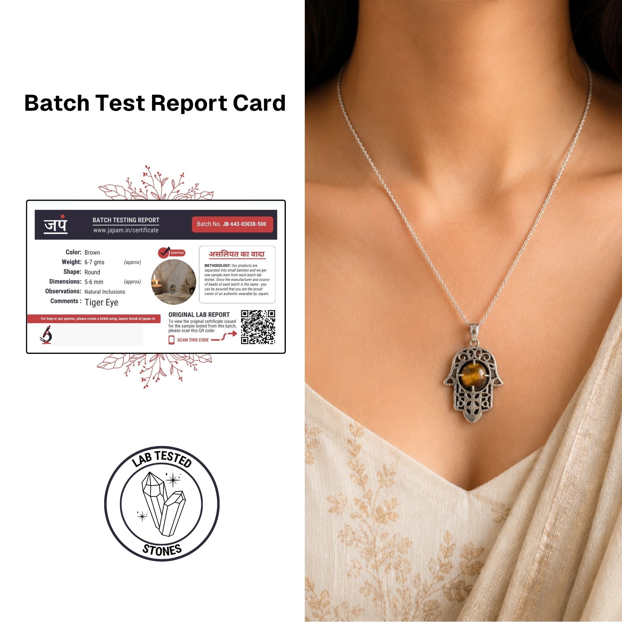 Tiger Eye Hamsa Hand Necklace - Image 4