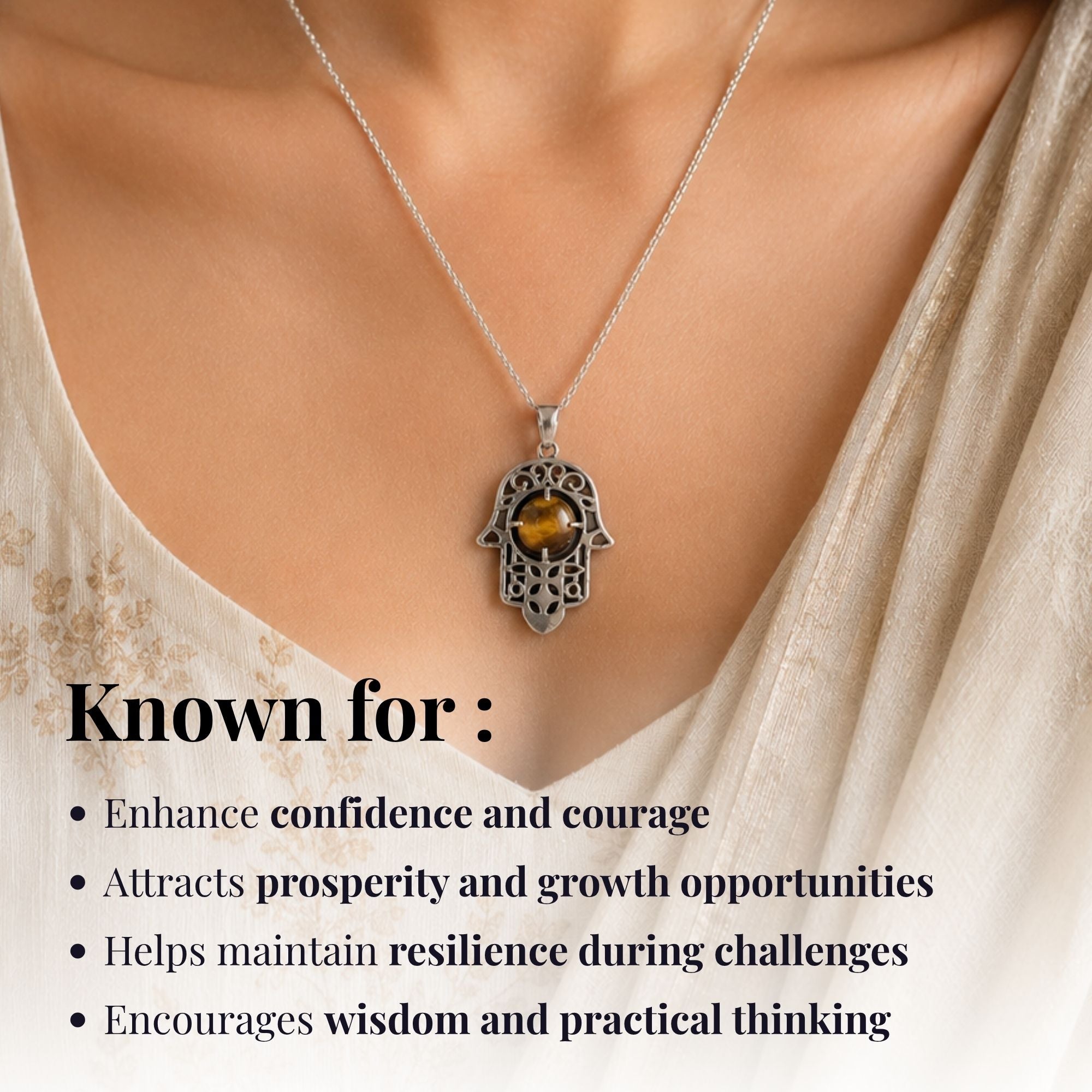 Tiger Eye Hamsa Hand Necklace - Image 7
